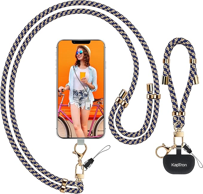 Kaptron 2Pcs Cell Phone Lanyard: Universal Adjustable Crossbody Phone Strap and Wrist Strap, with 2 Lobster Clips and 2 Tether Patches, Compatible with Most iPhone and Android Smartphones