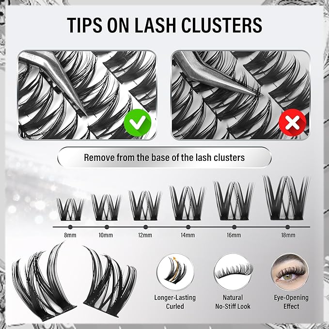 PHKERATA Flora Lash Clusters Wispy Eyelash Clusters 8-18mm Natural Cluster Eyelash Extensions Soft Volume Individual Lashes DIY Feather-Light D Curly Cluster Lashes Extension with Ultra-Thin Band