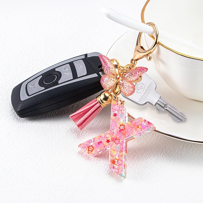 Initial letter Keychains for Women Girls Tassel Butterfly Cute Keychain for Wallet Backpack charm