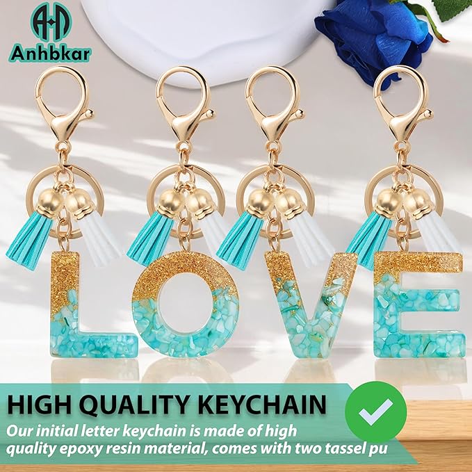 Initial Letter Keychain Cute Resin with 2 PU Tassel, Letter Keychain for Backpack Charms, Initial Keychains for Women