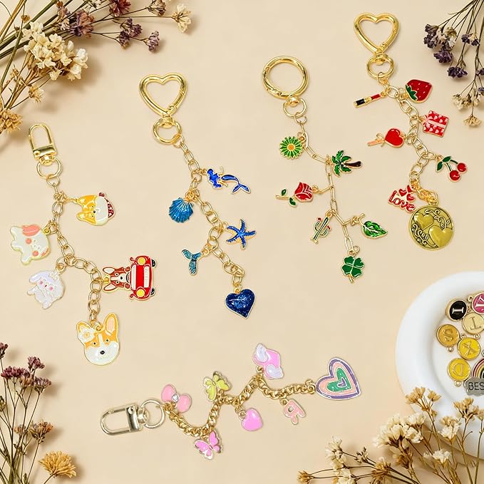 VvLons 323Pcs Keychain Making Kit, Lip Gloss Keychain Making Kit Including 101 Charms 15 Clips 20 Extender Chain, Jewelry Making Kit for Bags Keychains Christmas Gifts Craft Supplies
