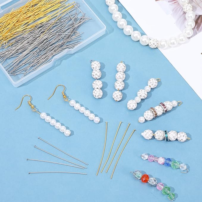 200 PCS Flat Head Pins, Stainless Steel Eye Pins 2 Inch Jewelry Making Pinflat Headpins Jewelrys Findings Eye Pin for DIY Craft Earring Bracelet Necklace Pendant(Silver Gold