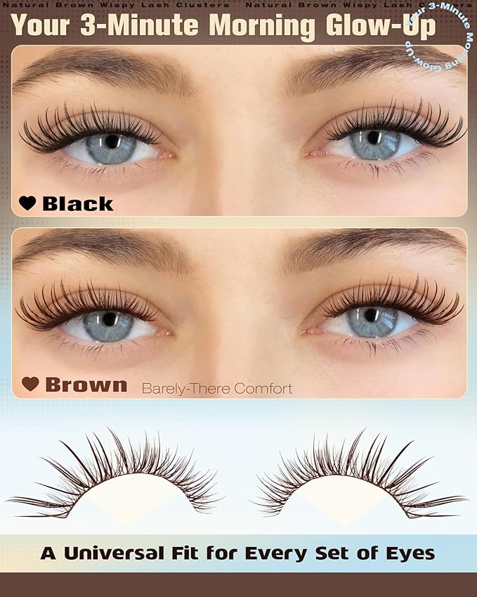 ALICROWN Brown Lash Clusters Natural Eyelash Extensions Cat Eye Eyelash Clusters Left & Right Wispy Lash Extensions Fox Eye Cluster Lashes C Curly DIY Individual Lashes Fairy Eyelashes