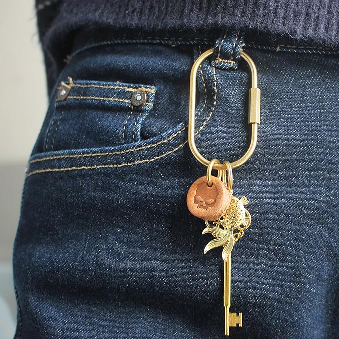 Gold Brass Key Rings, Purse Bag Charms for Handbags, Screw Lock Key Organizer, Carabiner Keychain Clip for Keys