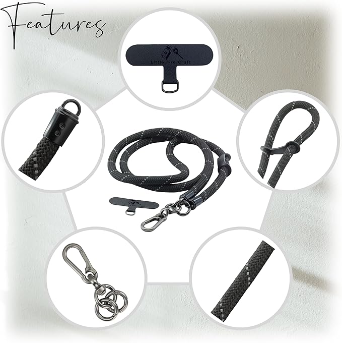 Cell Phone Lanyard Crossbody Rope Around the Neck Wrist Strap for Most Smartphone Case Headset Keychain Offices ID - Black Reflective