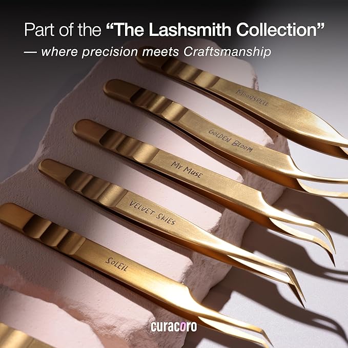 Curacoro Lash Tweezers for Eyelash Extensions - LashSmith L-Shaped 90° Tweezer for Volume Lashes, Spikes & Fans