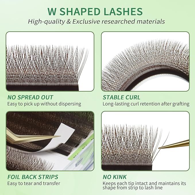 GLAMLASH W Eyelash Extensions 3D Volume Premade Fan Natural Soft Matte Lash Professional Salon Supplies (3D,0.07,C,8-12mm,Brown)