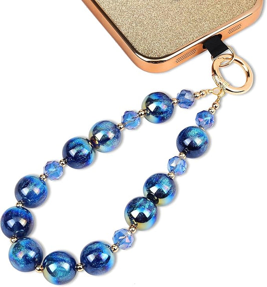 Phone Lanyard Wrist Chain for Cellphone Wrist Strap Phone Bracelet Strap Pearl Beaded Smartphone Wristlet (Ocean)