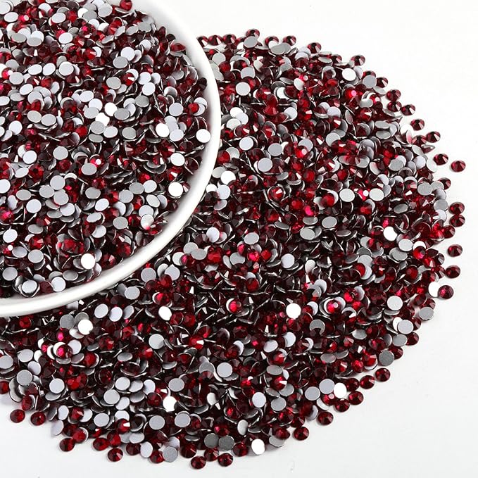 Beadsland Flatback Rhinestones Bulk,14400pcs Red Rhinestones for Nails Crafts Clothes DIY Decoration, Dark Siam, SS12,3.0-3.2mm