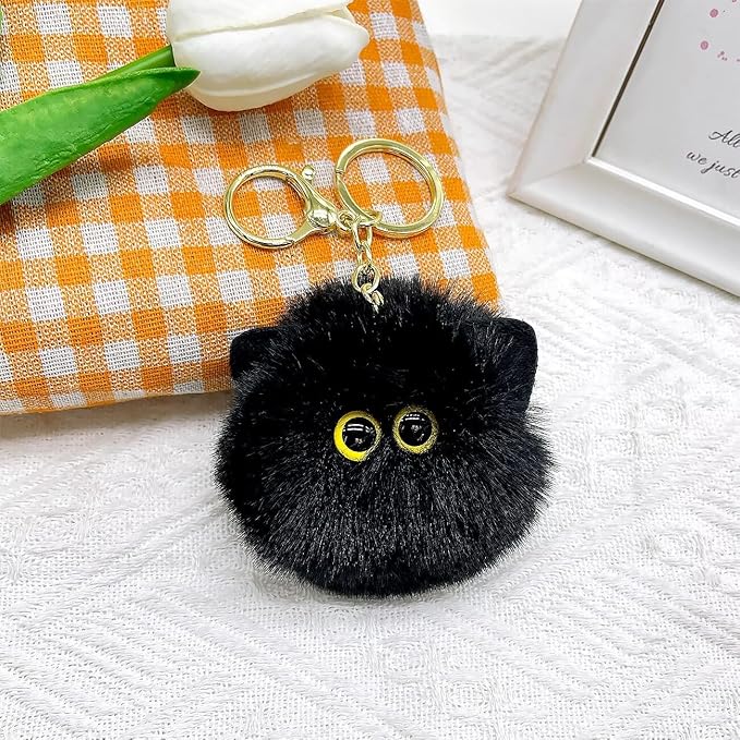 Stocking Stuffers, Cute Cat Plush Keychains Cool Cat Pom Pom Car Keychain Kawaii Backpack Christmas Gifts for Women