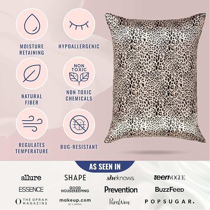 Blissy Silk Pillowcase - 100% Pure Mulberry Silk - 22 Momme 6A High-Grade Fibers - Silk Pillow Cover for Hair & Skin - Regular, Queen & King (Leopard, Standard)