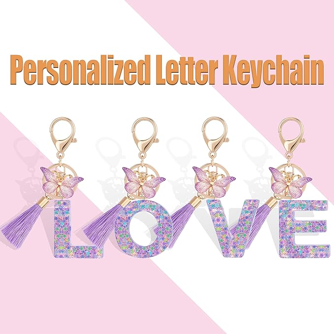 Suweibuke Cute Pink Key Chains for Women Girls, Initial Letter Keychains with Tassel, Charms for Key Purse Handbags Backpacks