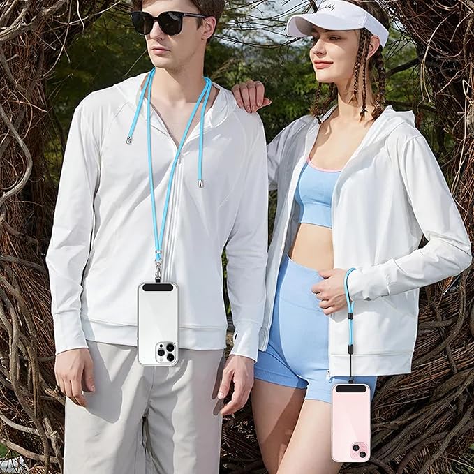 takyu Phone Lanyard, 2 Pack Adjustable Cell Phone Lanyard Crossbody Neck Strap and 2 Pack Phone Wrist Strap with Tether Tabs Compatible for iPhone Smartphones-Black Blue