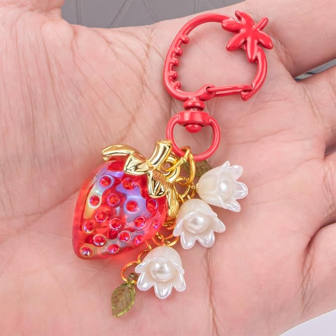 Wikavanli Cute Strawberry Keychain,Bag Charms,Kawaii Heart Flower Daisy Key chains Accessories Decor for Women Girls Purse