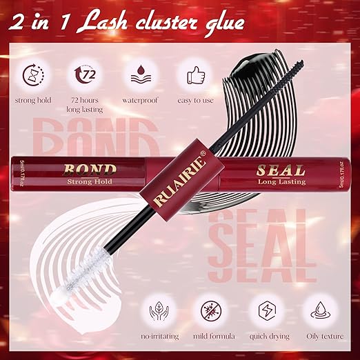 Ruairie Bond and Seal Lash Glue for Eyelash Cluster 2 in 1 Lash Clusters Glue Strong Hold Long Lasting Lash Bond and Seal Waterproof