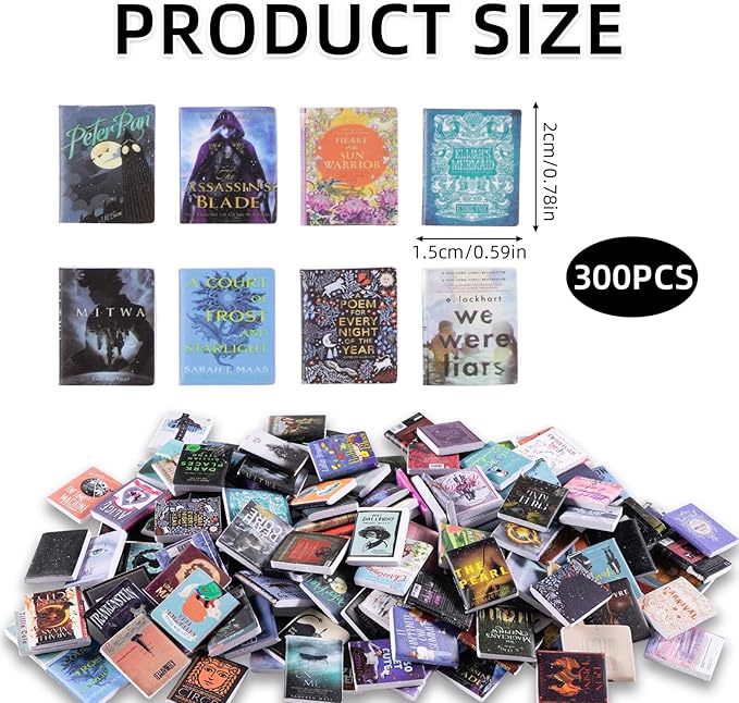 300 Pcs Mini Books Sets, Miniature Book Model for Anxiety Bookshelf, 1:12 Mini Dollhouse Accessories for DIY Creative Decorations