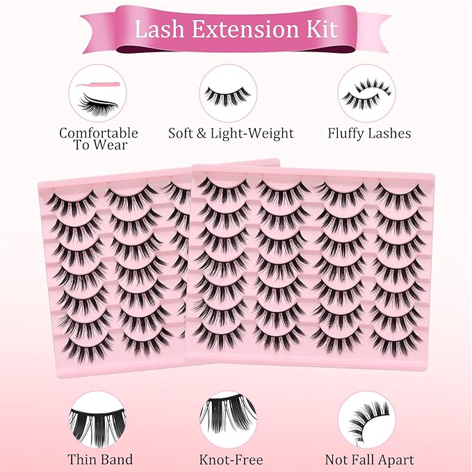 ISOOLU Fairy Lash Clusters Manga Individual Lashes C Curl Wispy Eyelash Clusters WideSpan Eyelash Extension Kit with Lash Bond and Seal Wet-Look Spiky Cluster Lashes (Fairy Lash)