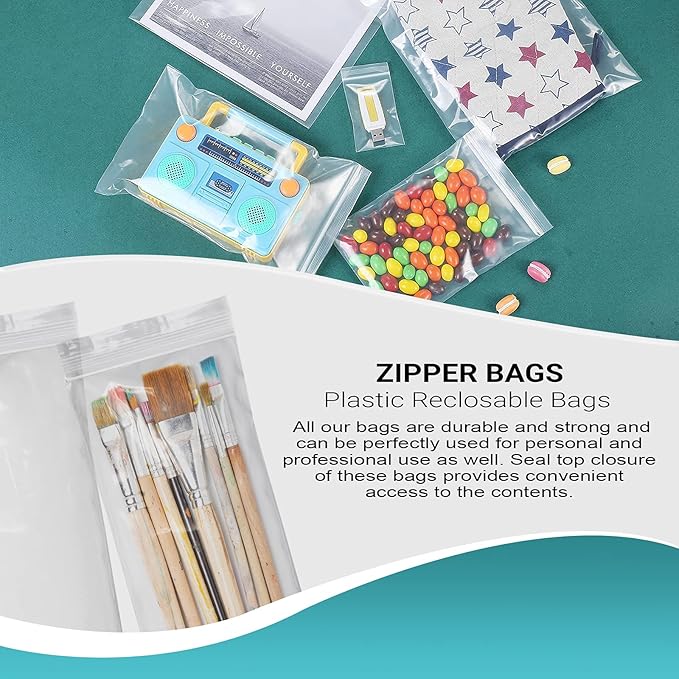 APQ Clear Plastic Reclosable Zipper Bags, 4 x 10 Inches. Pack of 1000 Reclosable Plastic Bags with Zipper Closure. 2 Mil Plastic Jewelry Bags. Waterproof Reclosable Zip Bags for Industrial Use