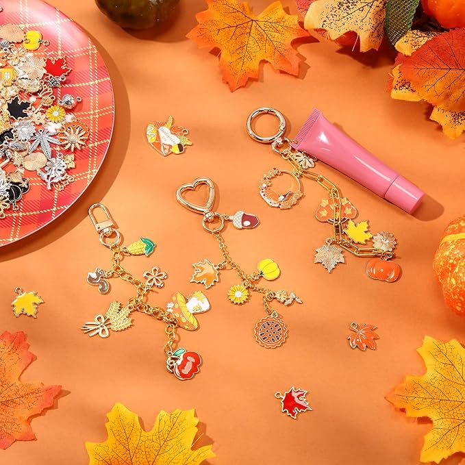 VioraWhite Lip Gloss Charm Kit Lip Gloss Keychain Making Kit Including Assorted Charms Keychain Clips Extender Chain (716 Pcs,Cute Style)