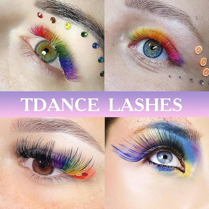 TDANCE Colored Lash Extensions Classic Lash Extensions Brown Blue Red Purple Pink Green Yellow Mixed Colored Tray 0.07mm C/D Curl Premium Silk Individual Lashes Salon Use(Mixed Color,D-0.07,12mm)