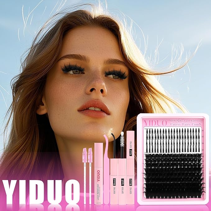 YIDUO Lashes Clusters Kit 200D Volume EyeLash Clusters with Spikes 12-20MM D Curl Manga Wispy Lashes Extensions Kit 230pcs Thick Individual DIY Lashes Clusters with Bond and Seal Tweezers Removers