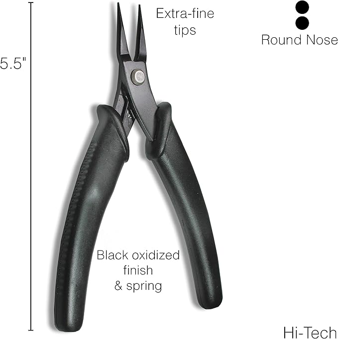 The Beadsmith Hi-Tech Round Nose Pliers, 5.5 inches (140mm) with high Carbon Steel Head, Black Comfort Grip Handle with Spring, Tool for Jewelry Making, Electronics or Micro Mechanics