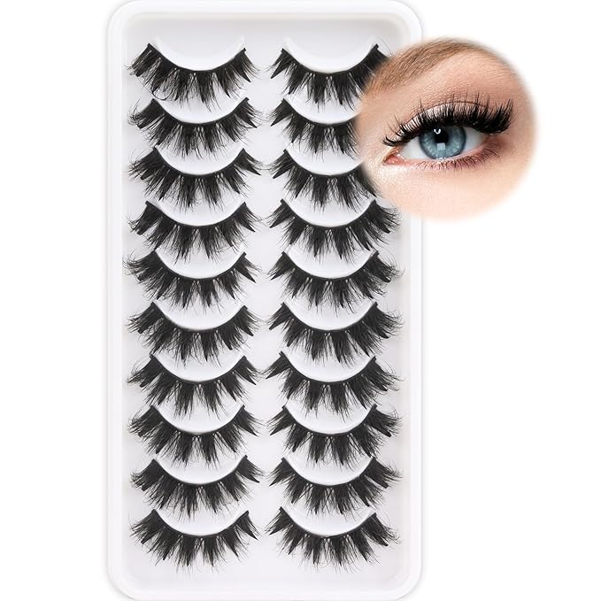 Veleasha Manga Lashes Faux Mink Lashes 8-17MM Cat Eye C Curl Fluffy Spiky Eyelashes with Black Cotton Band Anime 6D Effect False Eyelashes 10 Pairs Pack (Spiky01)