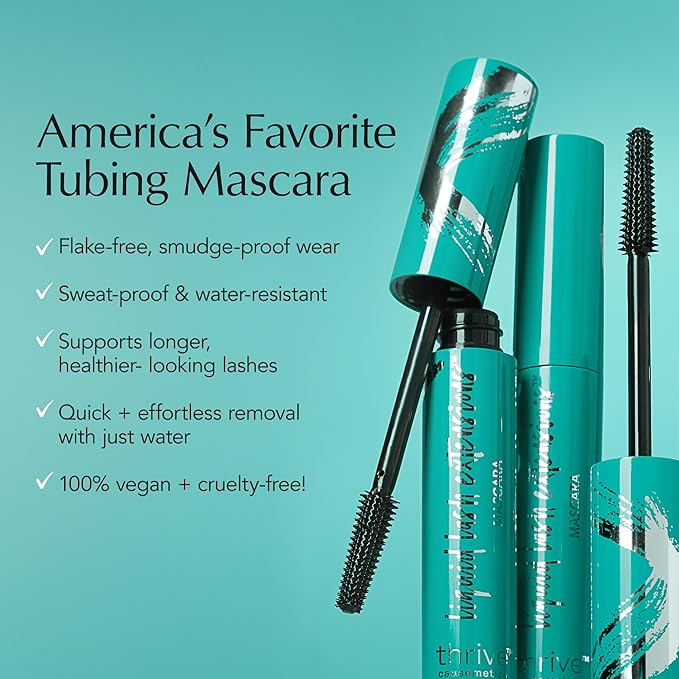 Thrive Causemetics Liquid Lash Extensions Mascara 3 Pack, Tubing Thrive Mascara Lengthening, Volumizing & Curling, Smudge Proof, No Clumping or Flaking, Vegan & Cruelty Free, Whitney (Charcoal Grey)