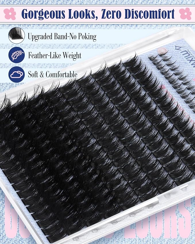 Wispy Lash Clusters Kit Spikes Volume Lash Extension Kit Spiky Eyelash Clusters with Bottom Lashes Thick Individual Lashes D Curly 6-22MM Cluster Lashes Bond and Seal Tweezers by Lvmixwig