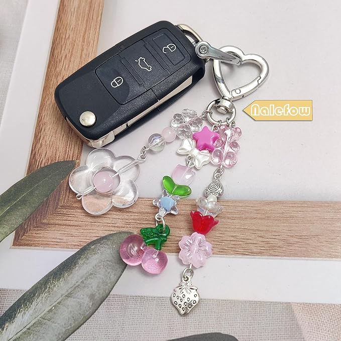 Keychain Bag Accessories Cute Cherry Strawberry Flower Keychains Accessories Decor for Keys Bags Purses Gift