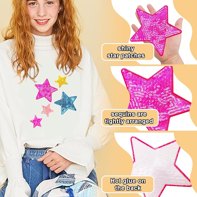 10Pcs Sequin Star Iron on Patches Shiny Stars Patches Embroidery Sequin Patches for Clothes Hats Backpacks Costume