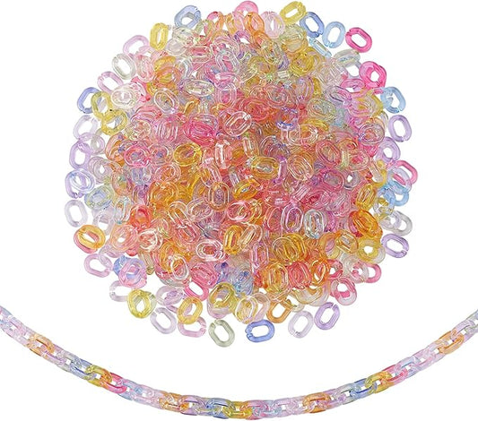 LiQunSweet 500 Pcs Candy Colors Transparent Mini Plastic Open Linking Rings Quick Link Connectors for DIY Eyeglasses Chain Oval - 10x8mm