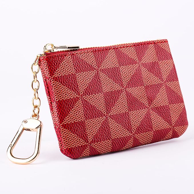 Leather Coin Purse for Women with KeyChain Small Zipper Change Purse coin Pouch Card Holder Wallet Clutch for Women & Men(Claret)