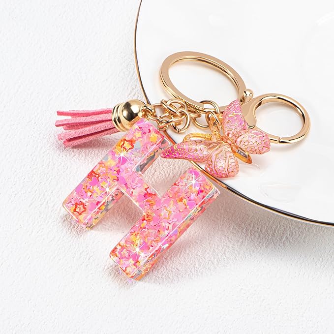 Initial letter Keychains for Women Girls Tassel Butterfly Cute Keychain for Wallet Backpack charm