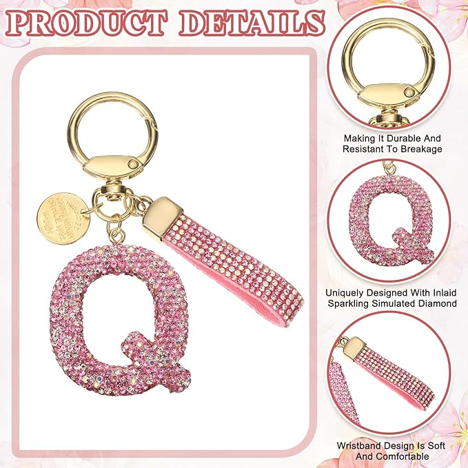 PATIKIL Initial Letter Keychain, Cute Sparkly Rhinestone Key Chain Alphabet Charm for Car Keys Handbags Purse