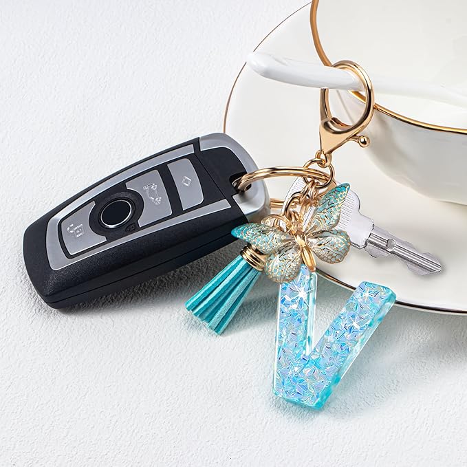 Initial letter Keychains for Women Girls Tassel Butterfly Cute Keychain for Wallet Backpack charm