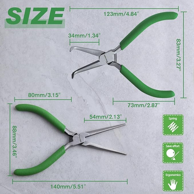 SPEEDWOX 2PCS Mini Bent Needle Nose Pliers With Teeth And Needle Nose Pliers For Jewelry Making 5" 45-Degree Bent Long Nose Pliers With Serrated Jaw Needle Remover Pliers Fishing Tools