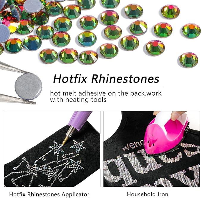 Beadsland Hotfix Rhinestones, 2880pcs Flatback Crystal Rhinestones for Crafts Clothes DIY Decorations, Rainbow, SS8, 2.3-2.5mm