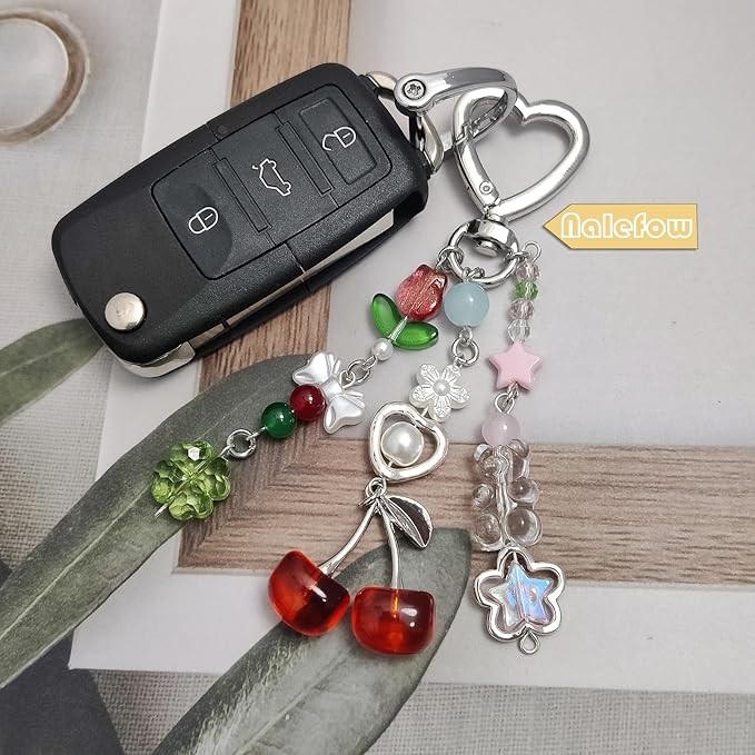 Keychain Bag Accessories Cute Cherry Strawberry Flower Keychains Accessories Decor for Keys Bags Purses Gift