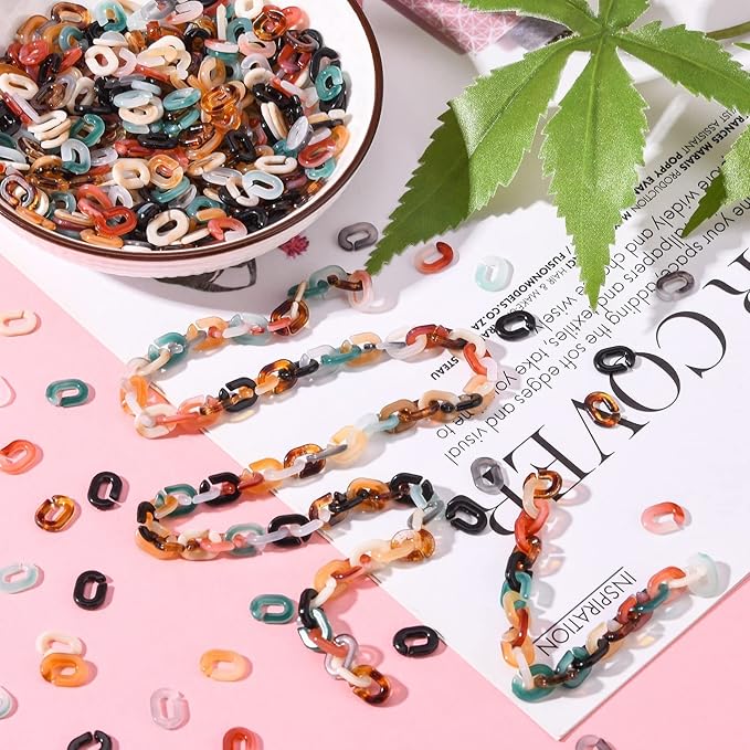 LiQunSweet 560 Pcs 7 Colors Cable Oval Quick Link Connectors Acrylic Linking Rings for Jewelry Making Chains Making