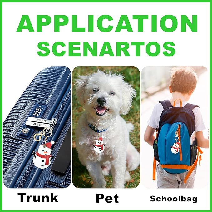 Leather Keychain Holder Case Compatible with AirTag,Cute Protective Cover with Keyring,Anti-Scratch Finder GPS Tracker Case for Wallet Keys,Bag,Pets(Snowman)