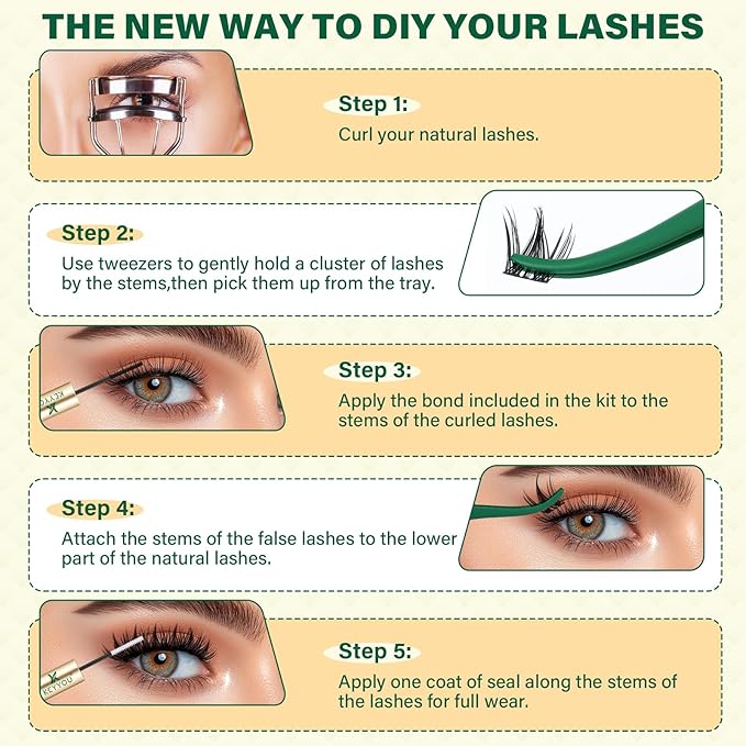 KEYYOULASH Manga Lash Clusters Kit 8-18mm Eyelash Clusters Kit DIY Lash Extension Kit Natural Fairy Cluster Lashes with Lash Bond Seal Remover Applicator Soft Thin Band(MG03)