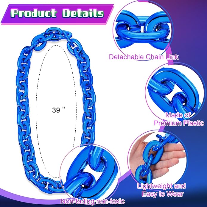 Remuuly Plastic Chain Necklace Chunky Big Fake Necklace Hip Hop Rapper Giant Turnover Chain Costume for Halloween
