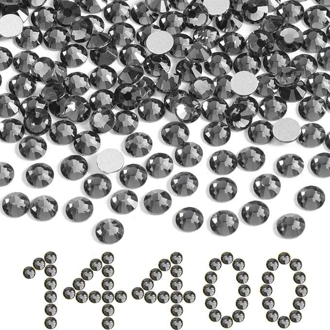 Beadsland Flatback Rhinestones Bulk,14400pcs Gray Rhinestones for Nails Crafts Clothes DIY Decoration, Black Diamond, SS16, 3.8-4.0mm