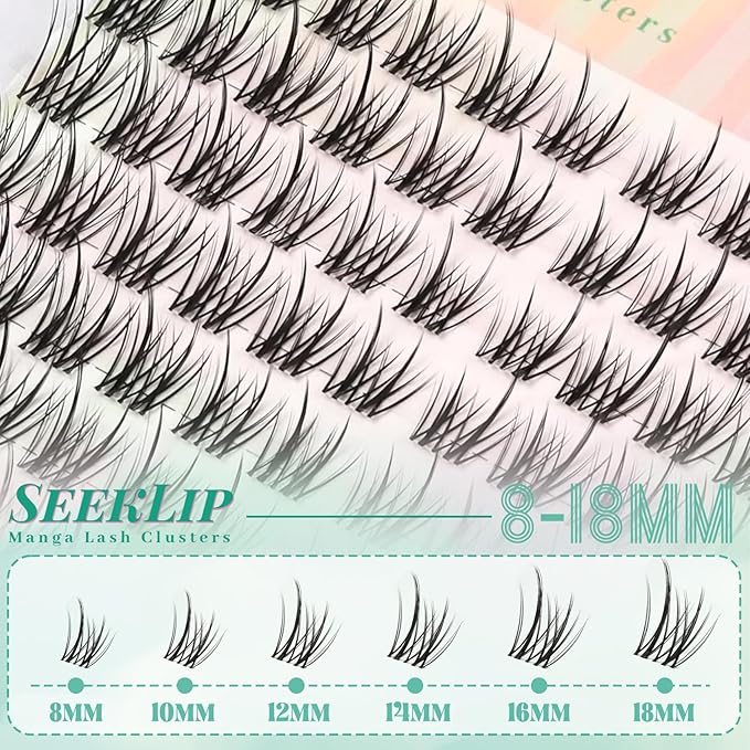Lash Clusters Manga Natural Clear Band Deer Eyelash Clusters Wispy C Curl 144PCS 8-18MM Mixed Anime Individual Lashes Left & Right Spiky Eyelash Extensions for DIY Doe Eyed at Home (Spark)