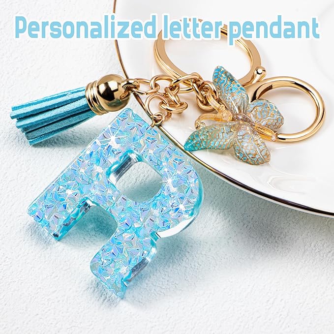 Initial letter Keychains for Women Girls Tassel Butterfly Cute Keychain for Wallet Backpack charm