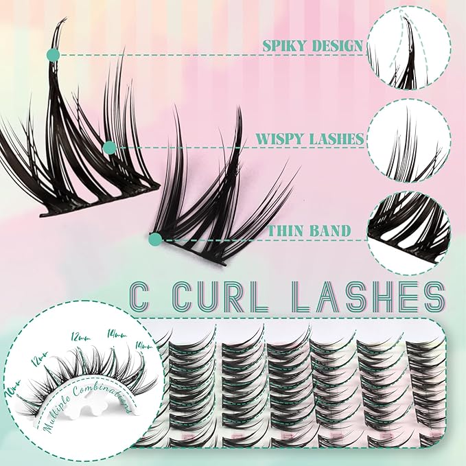 Lash Clusters Manga Eyelash Clusters C Curl 120PCS 10-14MM Mixed Deer Anime Natural Look Cluster Eyelash Extensions Spiky Natural Cluster Eyelashes for DIY Doe Eyed at Home (Pulse)