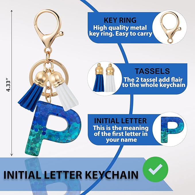 Initial Letter Keychain Cute Resin with 2 PU Tassel, Letter Keychain for Backpack Charms, Initial Keychains for Women