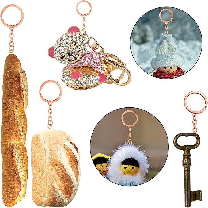 250 Pieces Keychain Rings Including 35 Pieces Keychain Rings and Jump Rings and 180 Pieces Screw Eye Pins for Jewelry Making (Rose Gold,25 mm)