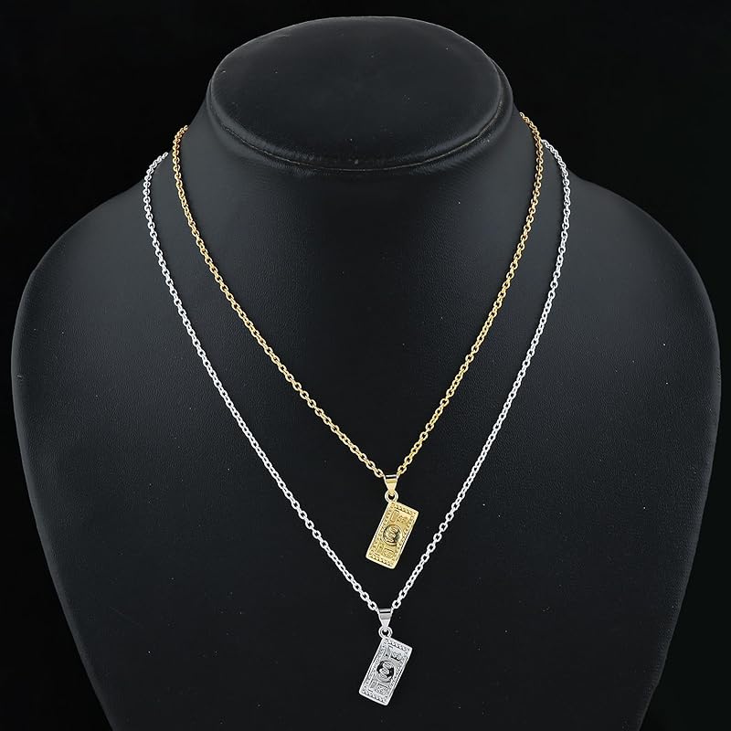JOR Doller Note Charm Pendant Necklace, Money Catcher, Men & Women Unisex Jewelry, Dainty Gold & Silver Plated Combo Chain 18 inch (Pack of 2)